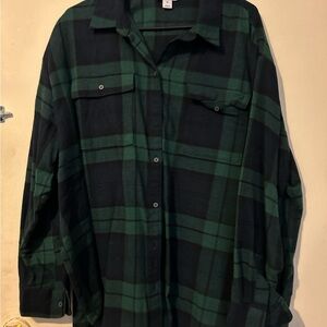 Green and Black Plaid Button-Up Shirt